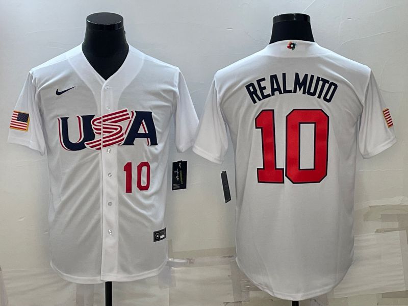 Men 2023 World Cub USA 10 Realmuto White Nike MLB Jersey18